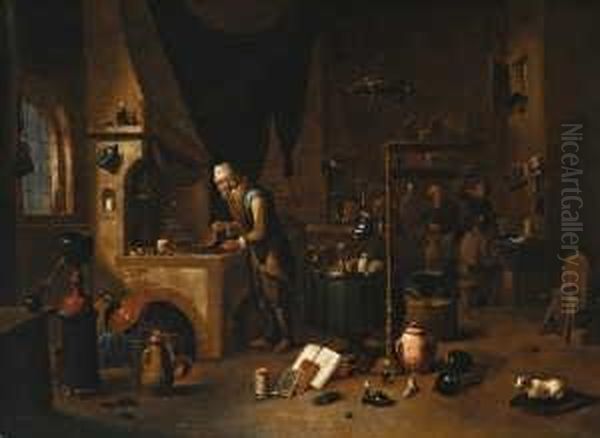 Verso Bezeichnet: Par Teniers. Oil Painting by Gerard Thomas