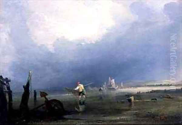 Beach at Shoreham Oil Painting by Anthony Vandyke Copley Fielding