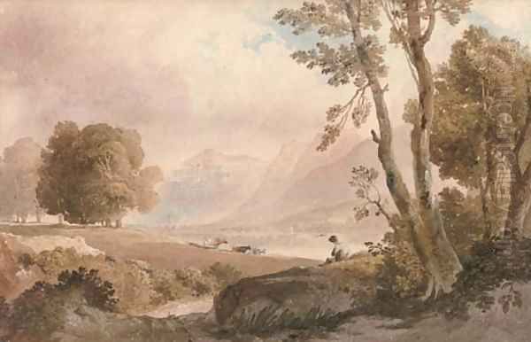 Cattle watering in the Lake District Oil Painting by Anthony Vandyke Copley Fielding