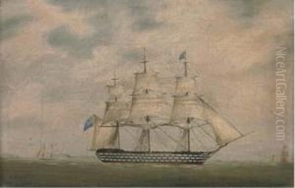 A Royal Naval Oil Painting by Robert Strickland Thomas