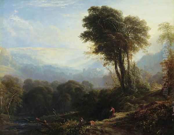 Distant view of Rievaulx Abbey, near Helmsley, Yorkshire Oil Painting by Anthony Vandyke Copley Fielding