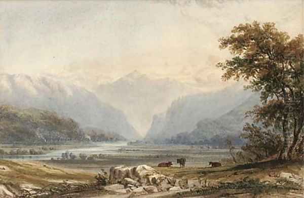 Evening, cattle grazing by a lake Oil Painting by Anthony Vandyke Copley Fielding