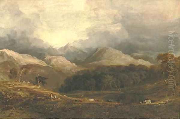 View from Pont Aberglaslyn looking west towards Moel Hebog and the Aberglaslyn woods, Caernarvanshire, north Wales Oil Painting by Anthony Vandyke Copley Fielding