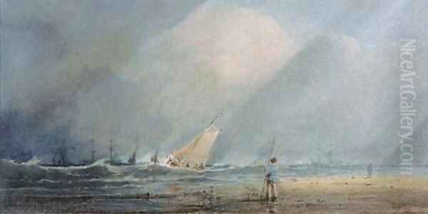 A fishing vessel heading out to sea in a squall Oil Painting by Anthony Vandyke Copley Fielding