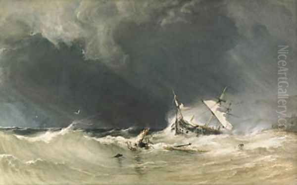 A shipwreck on the Yorkshire coast. Oil Painting by Anthony Vandyke Copley Fielding