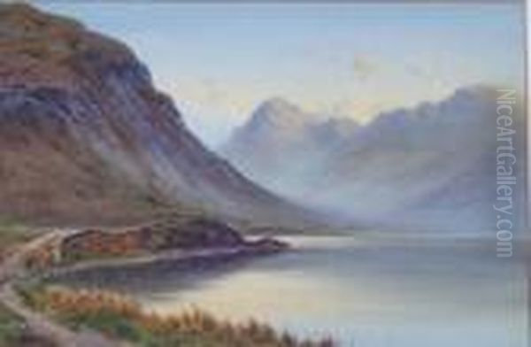 A Mountainous Lakeland Oil Painting by Edward Horace Thompson