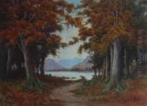 When Red Leaves Are Falling - Loch Katrine In Early November Oil Painting by Edward Horace Thompson