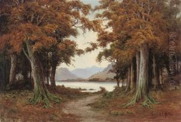 'when Red Leaves Are Falling': Loch Katrine In Early November Oil Painting by Edward Horace Thompson