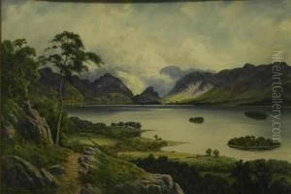 Derwentwater And The Mountains Of Borrowdale Fromcastle Head Oil Painting by Edward Horace Thompson