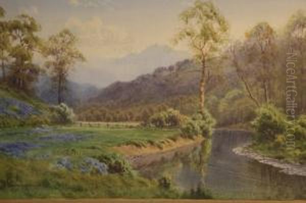 'hyacinth Time' (a Quiet Stream Near Keswick) Oil Painting by Edward Horace Thompson