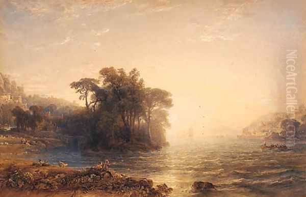 The ferry boat, possibly Dartmouth Cove Oil Painting by Anthony Vandyke Copley Fielding