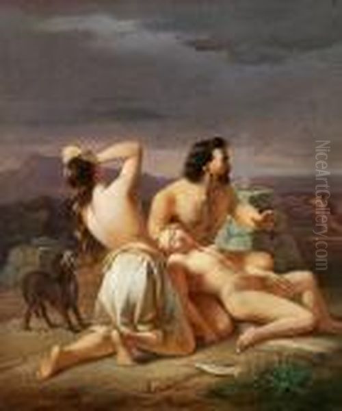 Adam Og Eve Are Mourning The Slaying Of Abel Oil Painting by August Carl Vilhelm Thomsen