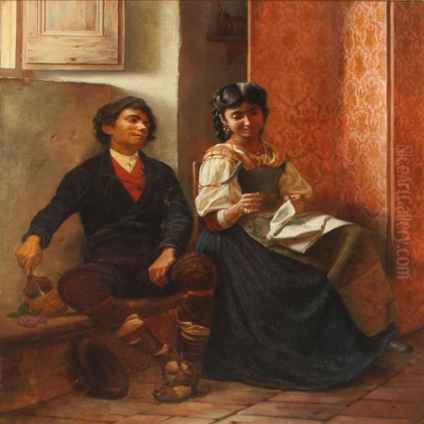 Fliting Italien Couple Oil Painting by Carl Christian Thomsen