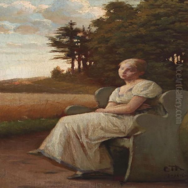 Thoughtful Girl On Abench Oil Painting by Carl Christian Thomsen