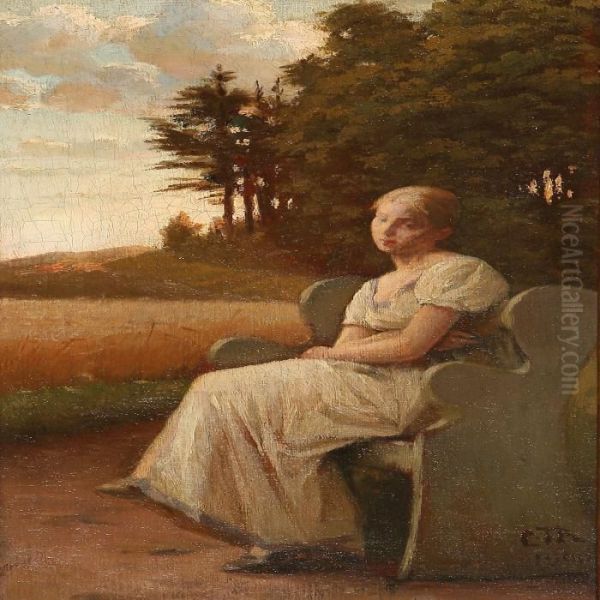 Thoughtful Girl On A Bench Oil Painting by Carl Christian Thomsen