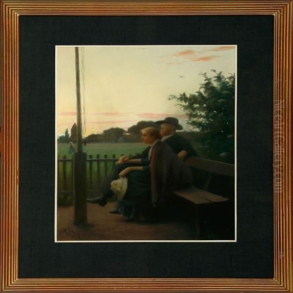 A Couple On A Bench Oil Painting by Carl Christian Thomsen