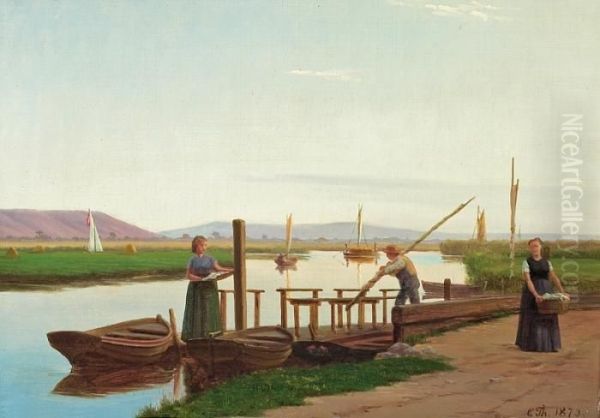 A Summer Evening By Gundeaen In 1873 Oil Painting by Carl Christian Thomsen