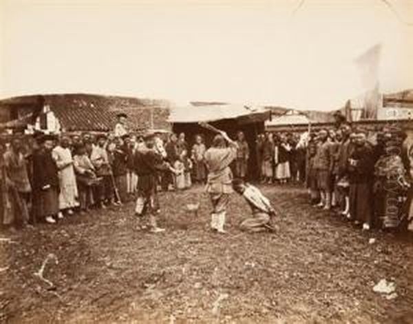 Group Of 4 Images Of China, Including A Beheading. Oil Painting by John Thomson