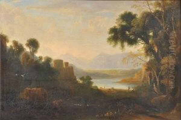 A Castle And Figures In A Highland Landscape Oil Painting by John, Rev. Thomson Of Duddingston