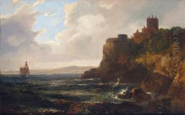 Ravenscraig Castle From The Shore With Kirkcaldy In The 

 Distance Oil Painting by John, Rev. Thomson Of Duddingston