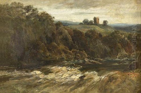 Wilde Flusspartie Mit Burg. Oil Painting by John, Rev. Thomson Of Duddingston