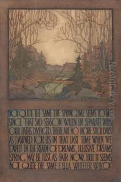 Decorative Landscape: Quotation From Ella Wheeler Wilcox Oil Painting by Tom Thomson