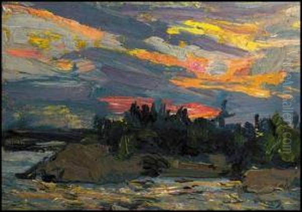 Sunset, Canoe Lake Oil Painting by Tom Thomson