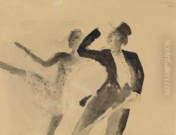 Dancing Couple In Amusic Hall Oil Painting by Wilhelm Thony