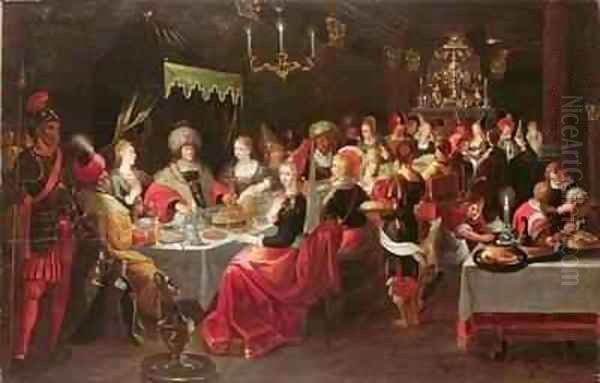 Belshazzars Feast Oil Painting by Frans I Francken