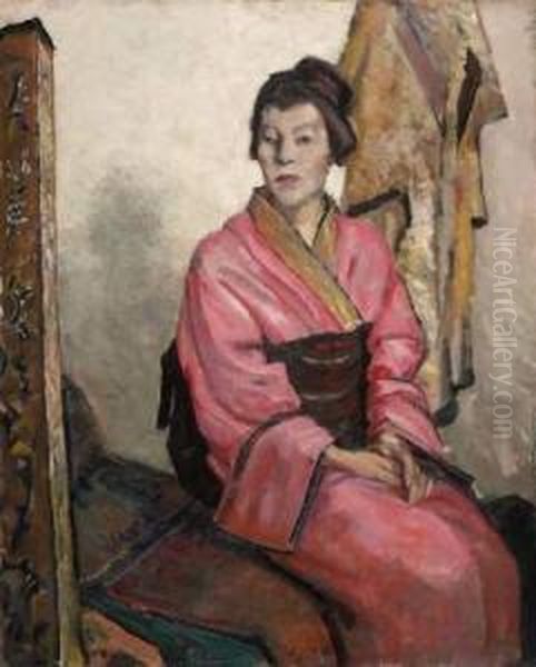 Lady In Kimono Oil Painting by Wilhelm Thony