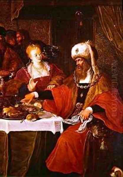 Herod and Herodias at the Feast of Herod Oil Painting by Frans I Francken