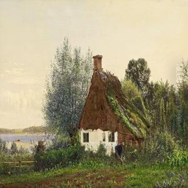 The Old Cottage Inthe Hops Garden Oil Painting by Anton Erik Ch. Thorenfeld