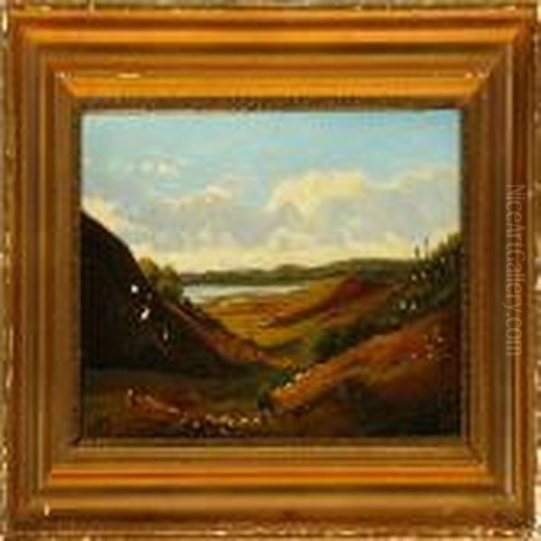 A View Over A Hilly Heather Landscape Oil Painting by Anton Erik Ch. Thorenfeld