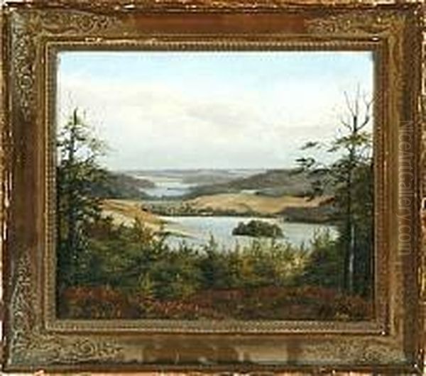 A Danish Landscape Scenery From The Silkeborg Lakes Oil Painting by Anton Erik Ch. Thorenfeld