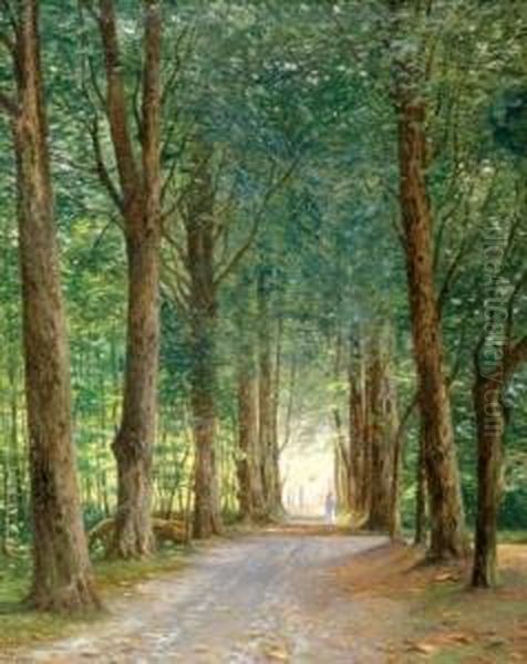 A Walk Beneath A Canopy Of Trees, Frederiksvaerk Oil Painting by Anton Erik Ch. Thorenfeld