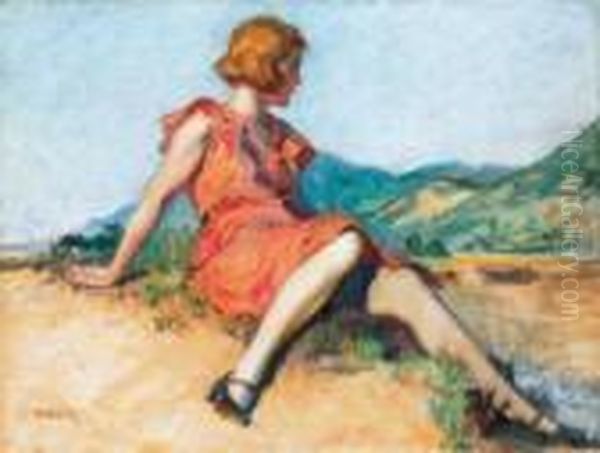 Model In Nagybanya Landscape Oil Painting by Janos Thorma