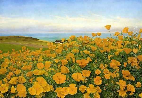 A Field of Buttercups by the Coast by Johanne Nicoline Louise Frimodt