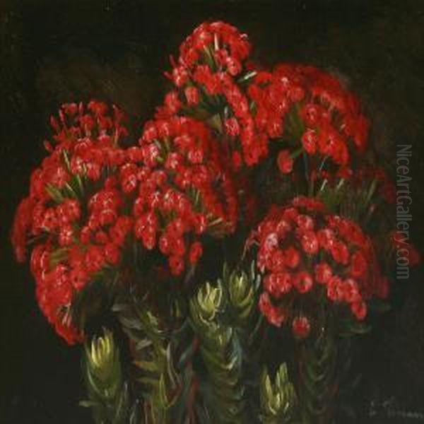 Still Life With Redflowers Oil Painting by Emmy Marie Caroline Thornam