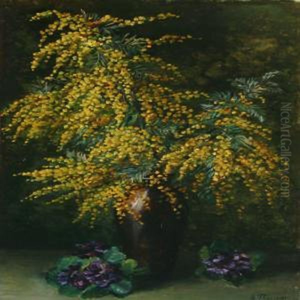 Still Life With Mimosasand Violets Oil Painting by Emmy Marie Caroline Thornam