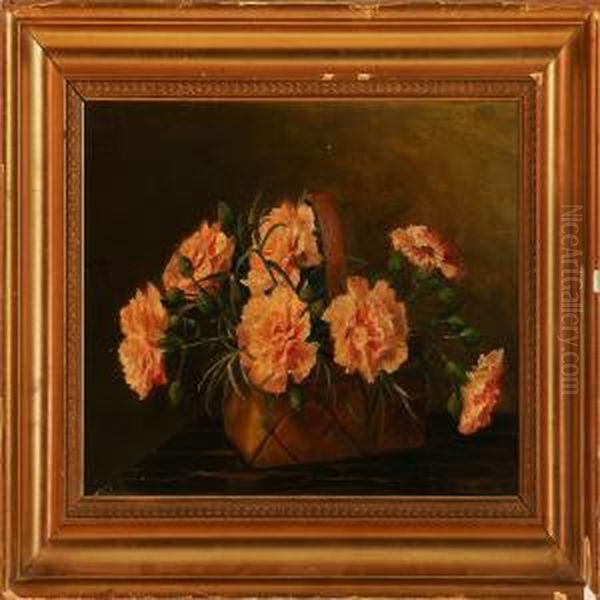 Still Life Withcarnations In A Basket Oil Painting by Emmy Marie Caroline Thornam