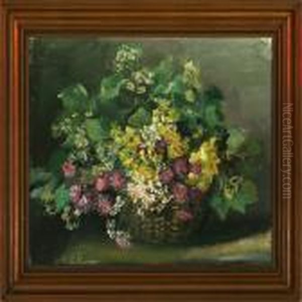 Flowers In A Basket Oil Painting by Emmy Marie Caroline Thornam