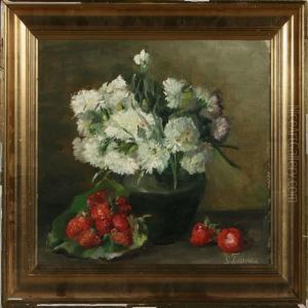 Still Life With Flowers And Strawberries Oil Painting by Emmy Marie Caroline Thornam