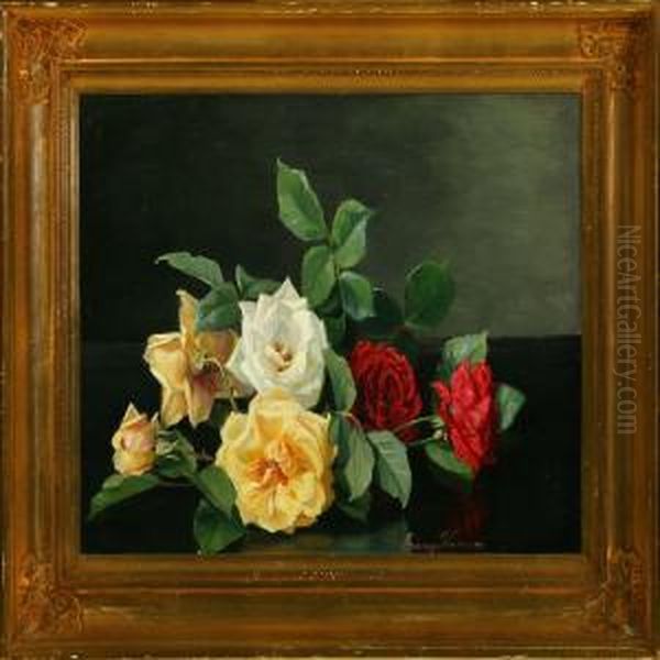 Still Life With Roses Oil Painting by Emmy Marie Caroline Thornam