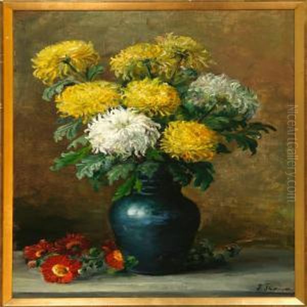 Still Life Withchrysanthemum In A Vase Oil Painting by Emmy Marie Caroline Thornam