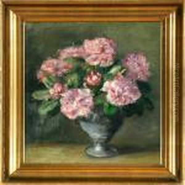 A Still Life With Flowersin A Vase On A Table Oil Painting by Emmy Marie Caroline Thornam