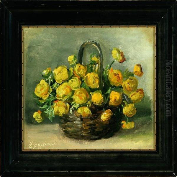 Still Life With Yellow Flowers In A Basket Oil Painting by Emmy Marie Caroline Thornam