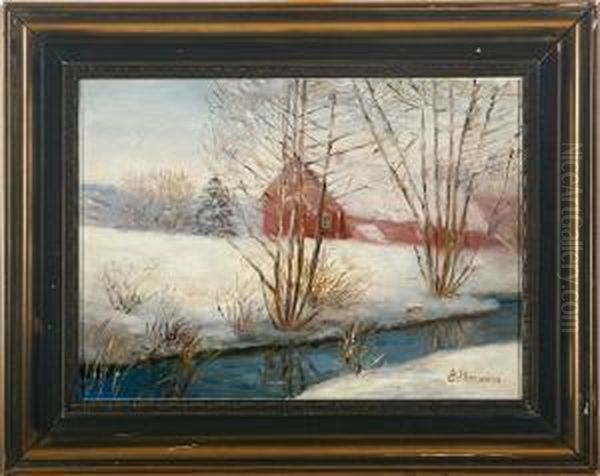 Scenery With A House. Signed E. Thornam Oil Painting by Emmy Marie Caroline Thornam