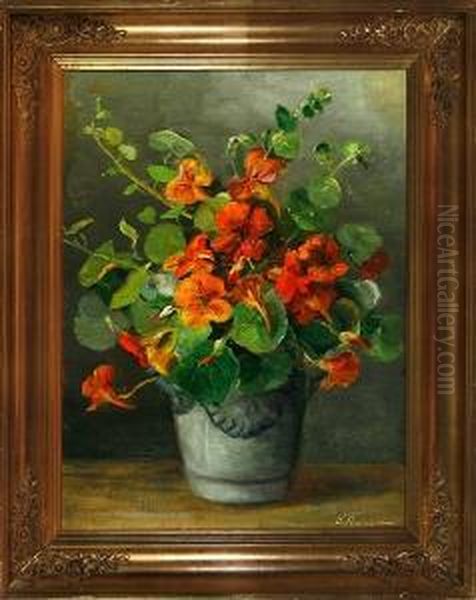 A Still Life With Orange Flowers On A Table Oil Painting by Emmy Marie Caroline Thornam