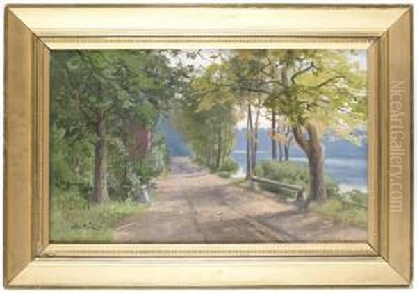 Sommarlandskap Med A Oil Painting by Alfred Thorne