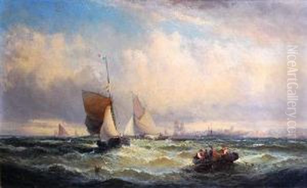 In Choppy Seas In The English Channel Oil Painting by Charles Thorneley